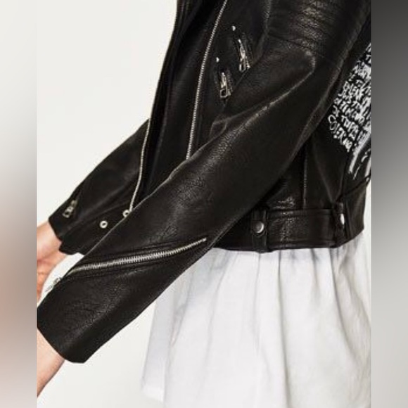 ZARA - Graffiti Studded Faux Leather Biker Jacket (Release Year 2017) - XL - Picture 3 of 7